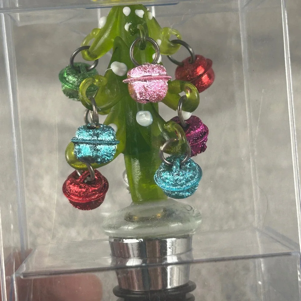 Pier 1 Imports Christmas Tree Bottle Stopper Glass Bell Ornaments Holiday Decor